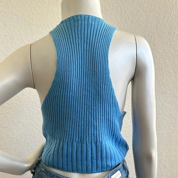 Intimately by Free People Top Womens  Blue Ribbed Halter Cropped Cami Tank Top - Picture 3 of 5